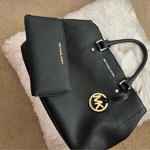 Michael Kors Black Satchel with Gold Accents